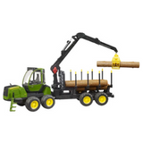 Ciągnik John Deere z przyczepą samozaładowczą i 4 balami